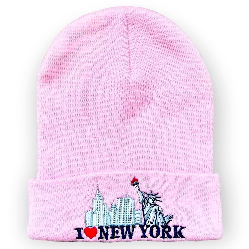 I Love New York. I Heart NY. I Love New York Embroidered Cozy Pink Beanie Hat.
